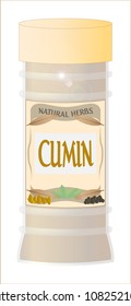 A 'Cumin' herb and spice jar isolated on a white background
