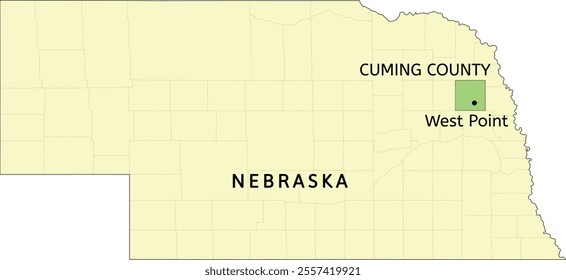 Cuming County and city of West Point location on Nebraska state map