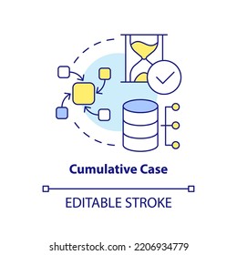 Cumulative case concept icon. Collect data from sources. Type of events study abstract idea thin line illustration. Isolated outline drawing. Editable stroke. Arial, Myriad Pro-Bold fonts used