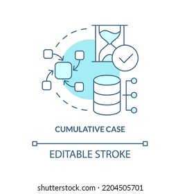 Cumulative case turquoise concept icon. Collect data from sources. Events study type abstract idea thin line illustration. Isolated outline drawing. Editable stroke. Arial, Myriad Pro-Bold fonts used