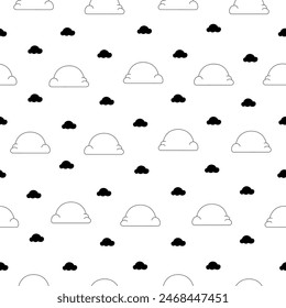 Cumulus cloud cartoon. Seamless pattern. Coloring Page. Sky air symbol. Vector drawing. Design ornaments.