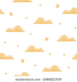 Cumulus cloud cartoon. Seamless pattern. Sky air symbol. Vector drawing. Design ornaments.