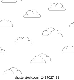Cumulus cloud cartoon. Seamless pattern. Coloring Page. Sky air symbol. Vector drawing. Design ornaments.