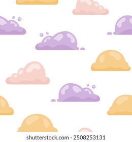 Cumulus cloud cartoon. Seamless pattern. Sky air symbol. Vector drawing. Design ornaments.