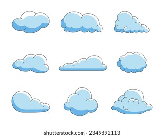 Cumulus cloud cartoon. Sky air symbol. Vector drawing. Collection of design elements.