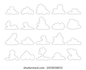 Cumulus cloud. Coloring Page. Sky air symbol. Vector drawing. Collection of design elements.