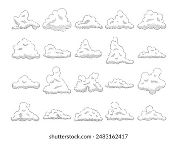 Cumulus cloud. Coloring Page. Sky air symbol. Vector drawing. Collection of design elements.