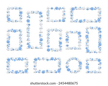 Cumulus cloud decorative frame. Weather decoration. Vector drawing. Collection of design elements.