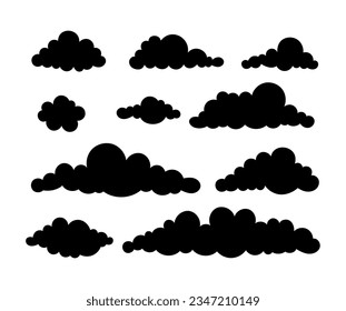 Cumulus clouds drawing cartoon. Silhouette image. Collection image cloud sky symbol. Vector drawing. Set of design elements.