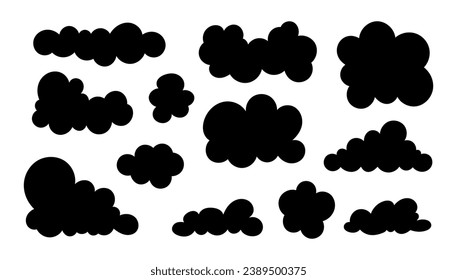 Cumulus clouds drawing. Silhouette image. Collection image cloud sky symbol. Vector drawing. Set of design elements.
