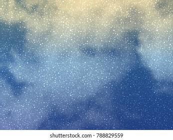 Cumulus clouds and drops of rain on glass. Abstract raindrops on the glass after the rain. Vector background