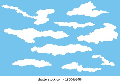 Nubes de cúmulo. Dibujo gráfico de silueta. Ilustración vectorial.