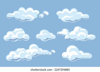 Cumulus Clouds set. Cartoon white fluffy clouds in vector.