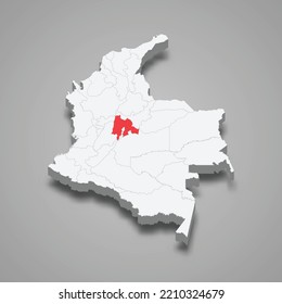 Cundinamarca region location within Colombia 3d isometric map