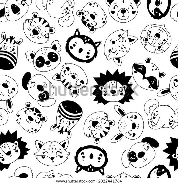 Cune Seamless Pattern Animals Black White Stock Vector Royalty Free