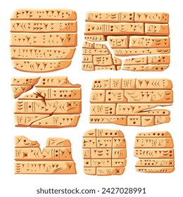 Cuneiform. Ancient inscription, old sumerian writing carving on stone or clay tiles, number symbol and babylonian language mesopotamia tablet vector illustration of inscription cuneiform mesopotamia