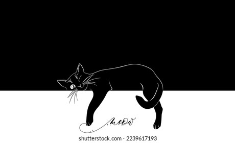 A cunning black cat lies dangling its paws