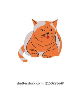Cunning calm cat relaxing with tongue out. Red-headed cat home kitty lying, resting. Sleepy feline animal. Flat vector illustration isolated on white background