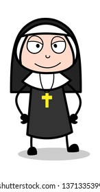 Cunning - Cartoon Nun Lady Vector Illustration﻿