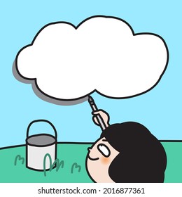 Cunning Girl Is Creating Her Own Silver Lining Around The White Cloud In The Blue Sky Concept Card Character illustration