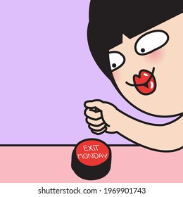 Cunning Girl Pressing The Button To Exit Monday Concept Card Character illustration