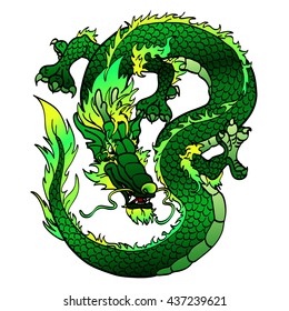 Cunning green wood Asian chinese dragon on white background