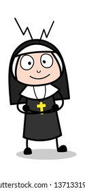 Cunning Smile - Cartoon Nun Lady Vector Illustration﻿