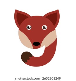 A cunning vector illustration of the number nine, creatively designed to resemble a clever orange fox with pointed ears, bright eyes, and a bushy tail tip.