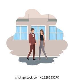 cuople of business with wall and windows