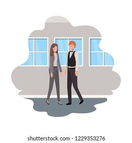 cuople of business with wall and windows