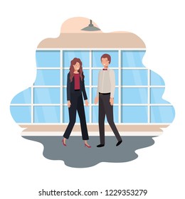 cuople of business with wall and windows