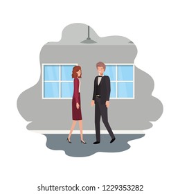 cuople of business with wall and windows