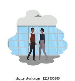 cuople of business with wall and windows