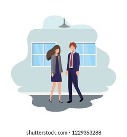 cuople of business with wall and windows