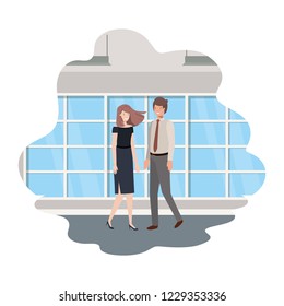 cuople of business with wall and windows