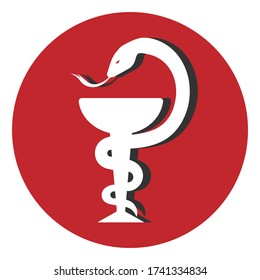 Cup of Aesculapius (The bowl with a snake twined around it). Antique symbol of healing and medicine. The emblem of pharmacy and healthcare.