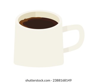 Cup with americano, strong and tasty coffee beverage. Isolated ceramic pot with handle with hot caffeine drinking. Classic blend of espresso and hot water in cafeterias. Vector in flat style