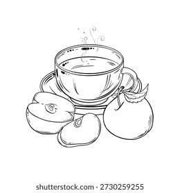 Cup of Apple Tea Outline Illustration.