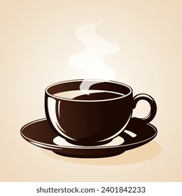 Cup of aromatic coffee on a light background. Vector illustration.