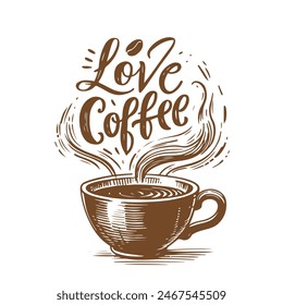 Cup of aromatic coffee, silhouette. flat vector illustration on white background