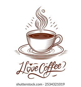 Cup of aromatic coffee, silhouette. flat vector illustration on white background