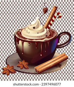 Cup of aromatic coffee. Vector illustration on transparent background.