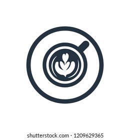 Cup with art latte isolated top icon on white background, coffee set, logo and sign