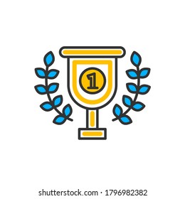 Premio a la copa con corona de laurel. Icono de color del vector.