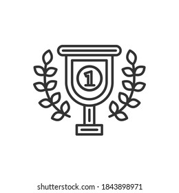 Cup award with laurel wreath. Vector black icon.