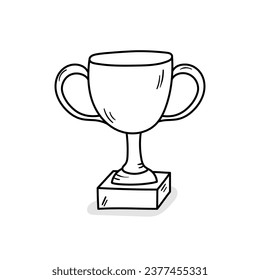 Icono del vector del premio de la copa en estilo doodle. Símbolo de diseño simple. Objeto de caricatura dibujado a mano aislado sobre fondo blanco.