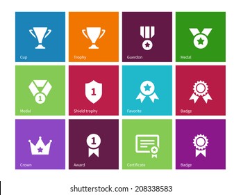 Cup and awards icons on color background. Vector illustration.