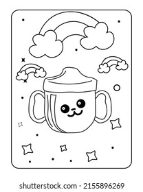 cup Baby toy coloring page, kids coloring page, toy line art design,