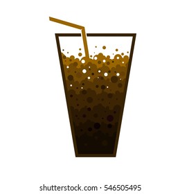 Cup of baking soda with bubbles in flat style. The menu design. Logo lemonade products. Vector illustration isolated on white background