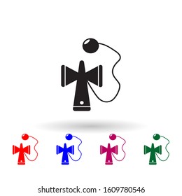 Cup & ball wooden japanese kendama multi color icon. Simple glyph, flat vector of toys icons for ui and ux, website or mobile application